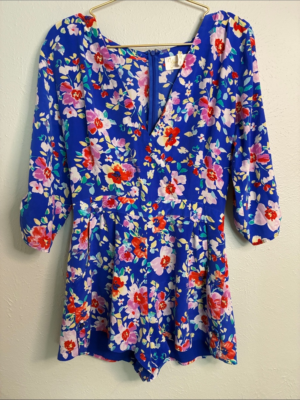 Yumi Kim Royal Blue Floral V-Neck Romper